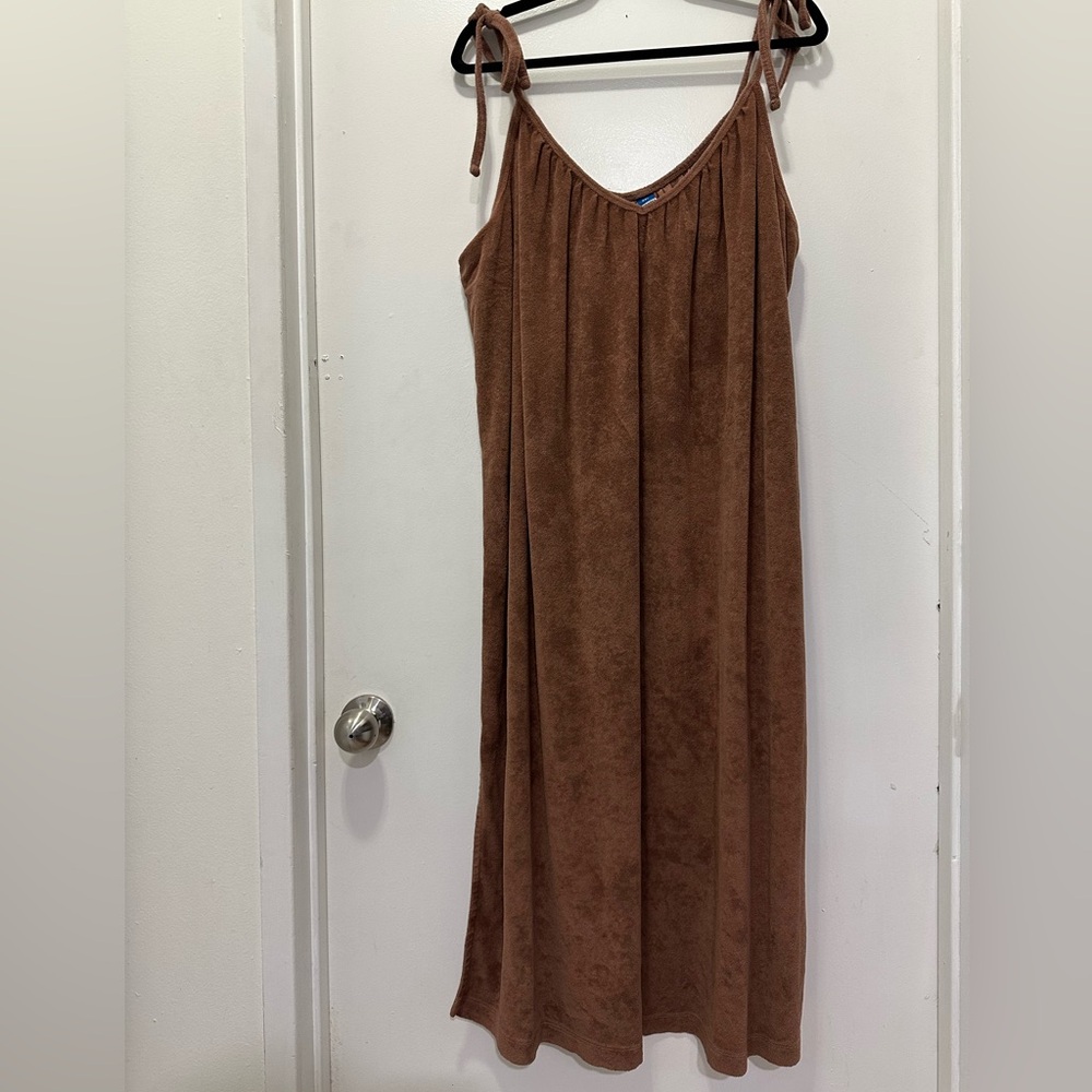 Old Navy Brown Terry Midi Dress with Tie Straps Sz XXL - Picture 2 of 5